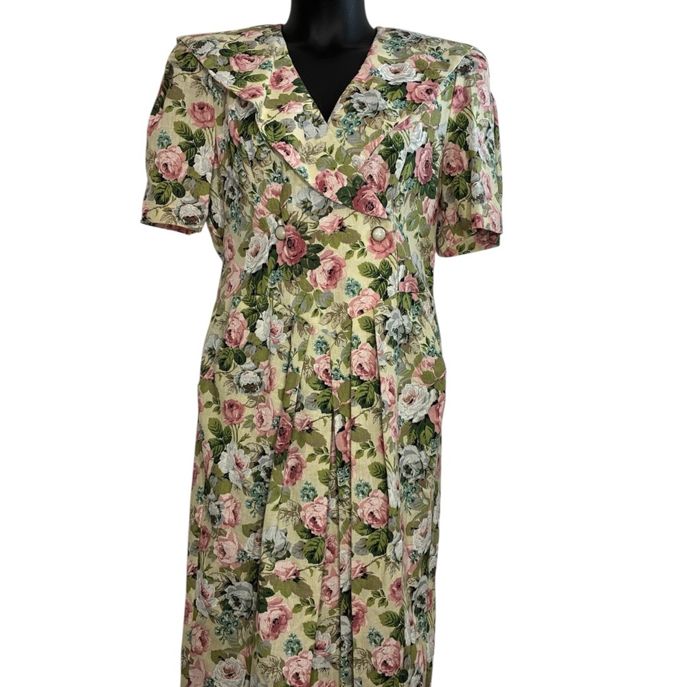 Jessica Howard vintage Floral Spring Dress Shawl Collar SZ 16